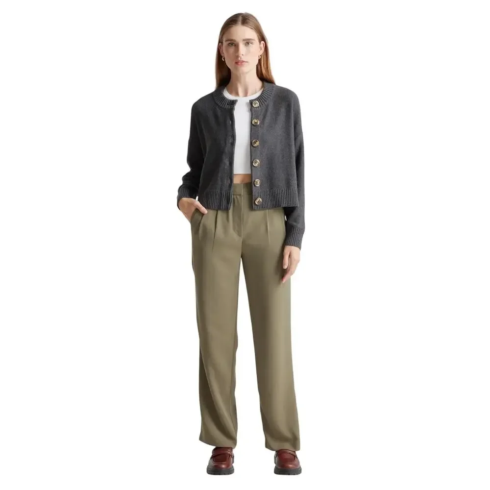 New Quince Women's XS Organic Cotton Cropped Cardigan Charcoal Gray Preppy Retro